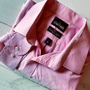 Stafford‎ Travel Easy Care Broadcloth Pink Dress Shirt X-Tall Fit Size 18 36-37